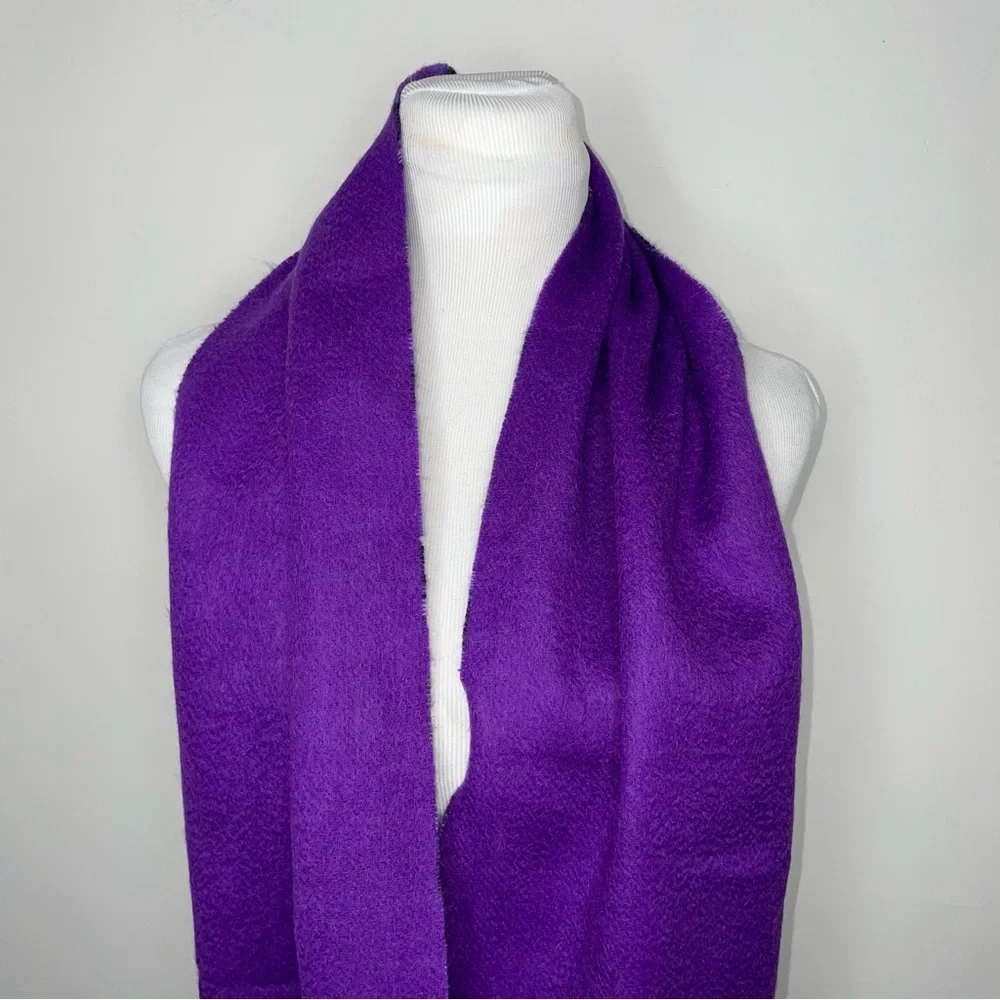 EDINBURGH Lambswool Scarf  Purple Gray Plaid Reversible Fringe NWT - Picture 2 of 8